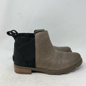 NEW Sorel Women’s Emelie Gray Black Two Tone Leather Ankle Boots Size 6